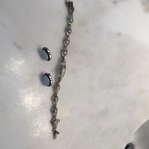 Sterling silver and opal bracelet and earring set